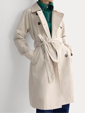 Everlane Light Beige Classic Cotton Khaki Trench Coat with Tie Belt